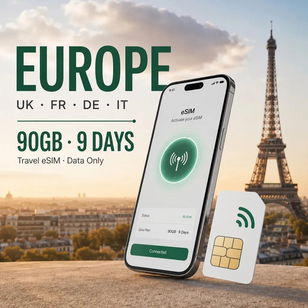 Europe eSIM 90GB 9Days Travel Data